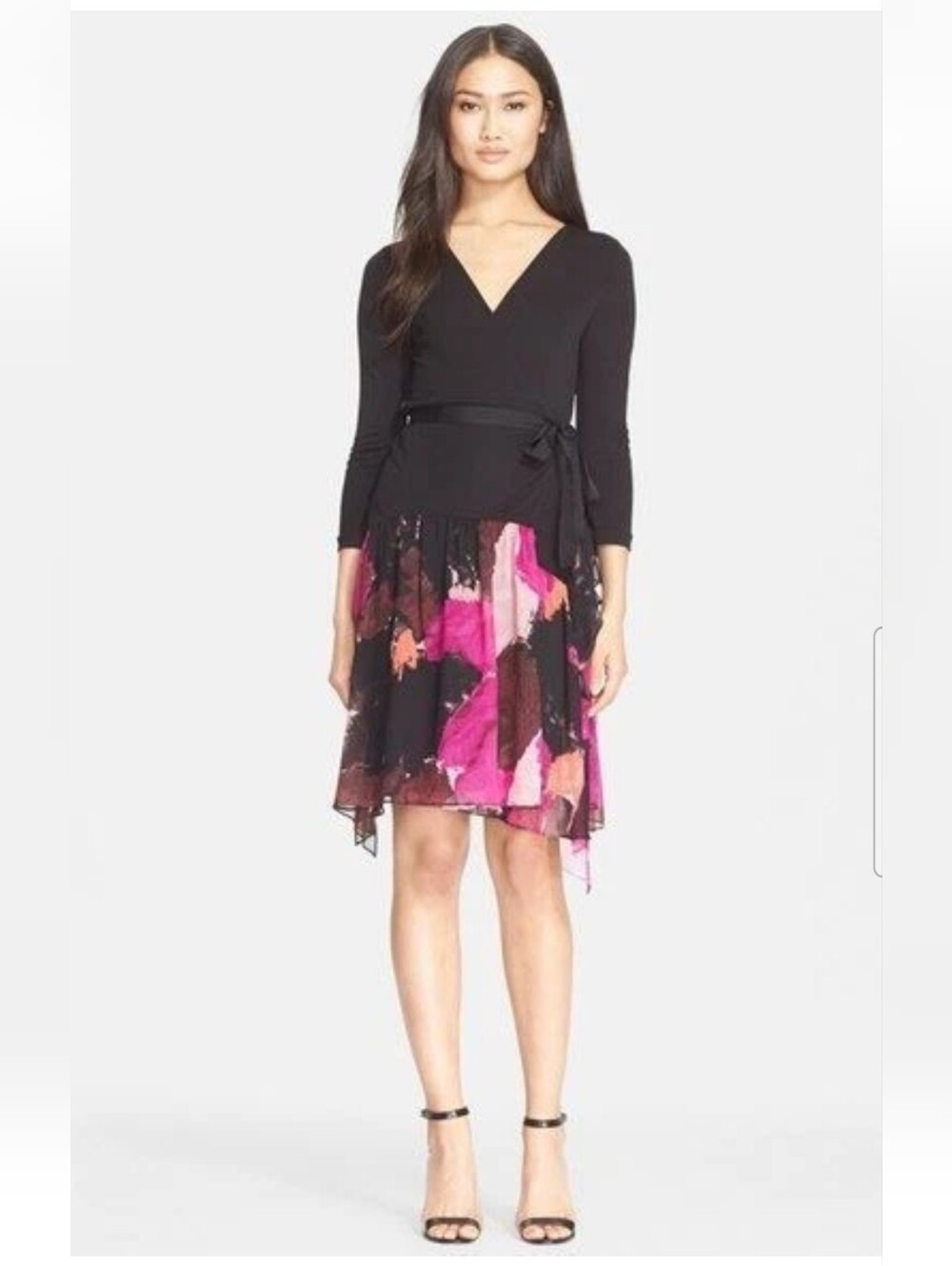 NWOT Diane von Furstenberg DVF Riviera Silk Combo Wrap Dress Black Pink 4